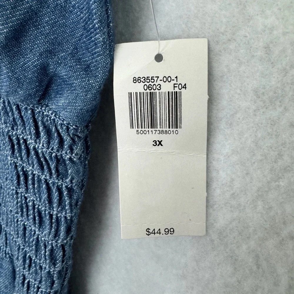 Old Navy Womens Dress Size 3X Blue Chambray Denim Midi Smocked Waist Cottagecore - Picture 2 of 16